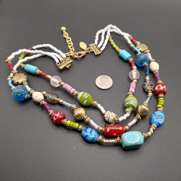 Chico's Lampwork Art Bead Necklace, Three Strands, 20" - Picture 13 of 13